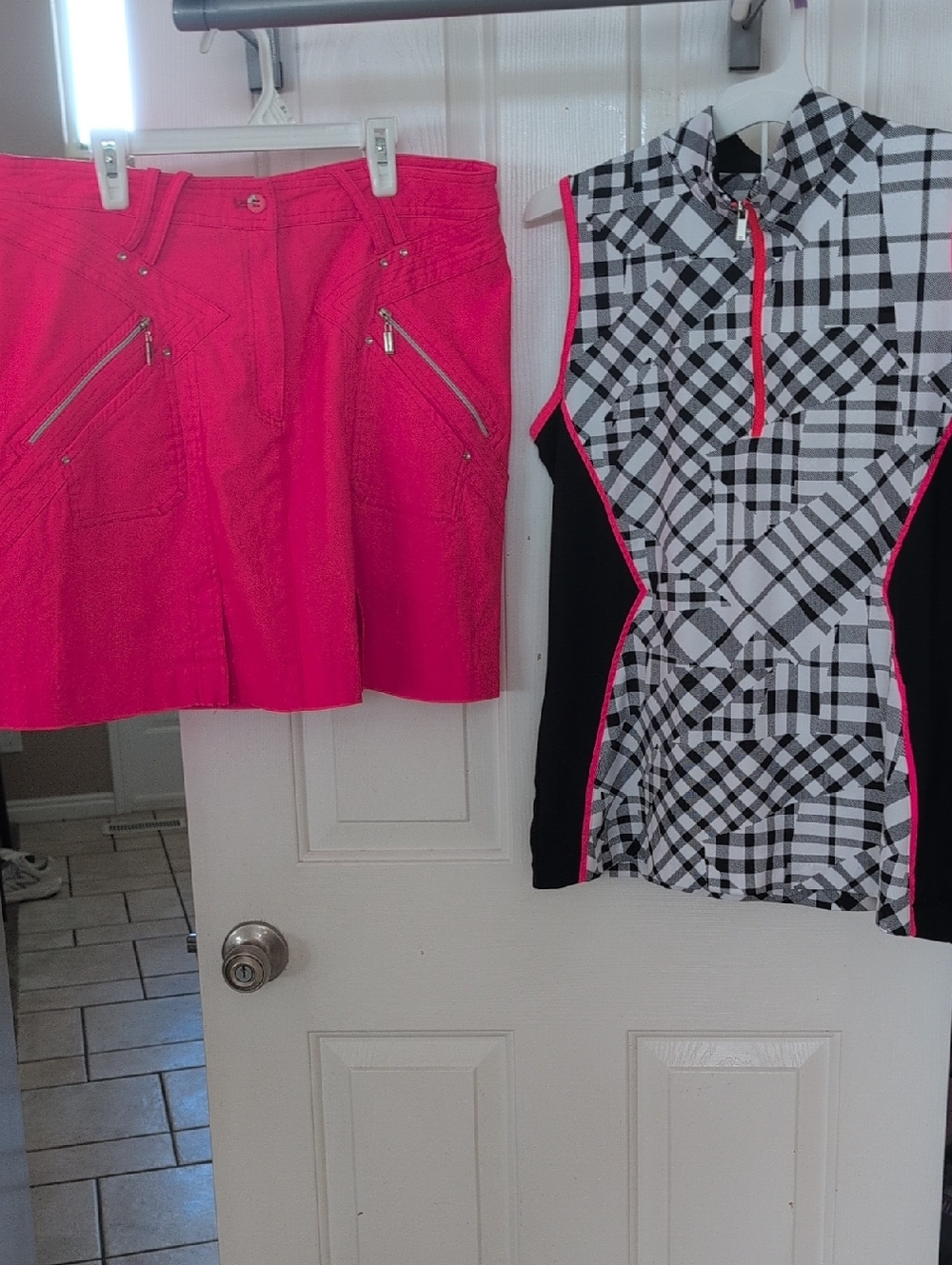 Golf Set Black & White Plaid Top with Pink Skort